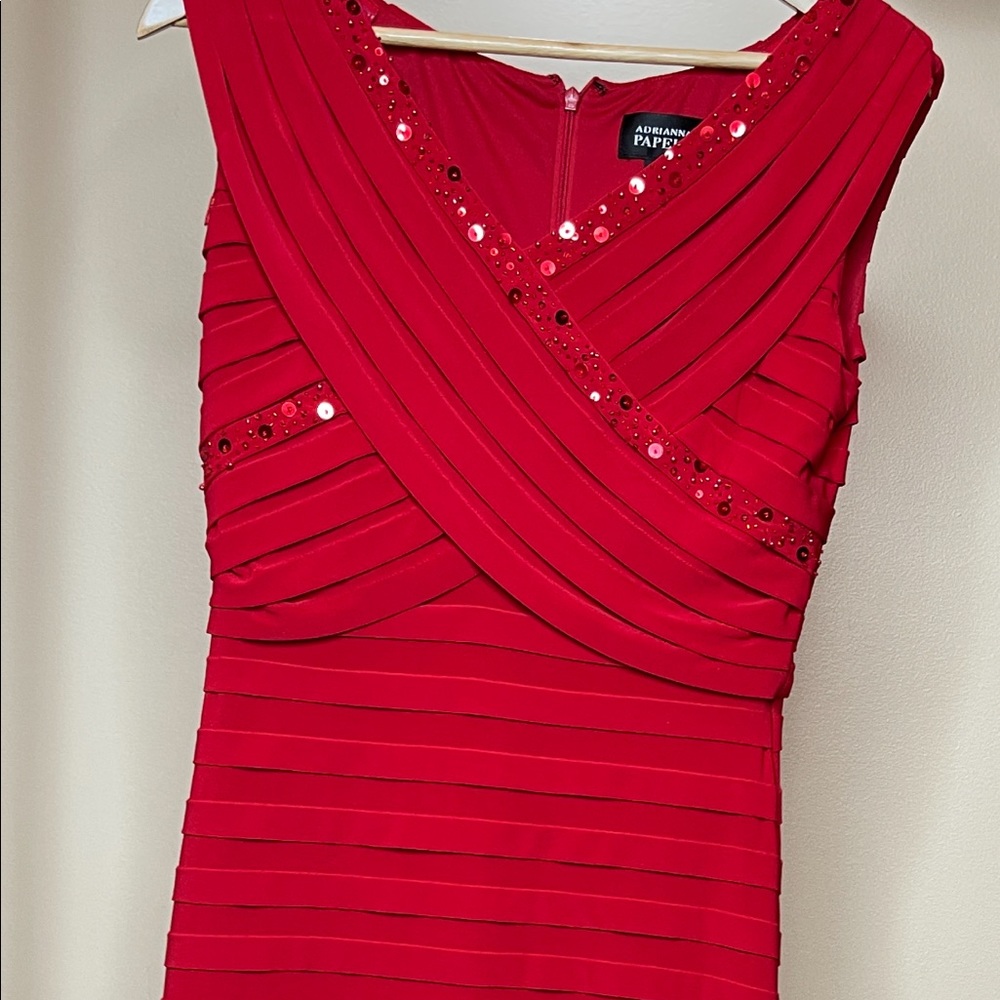 Red Adrianna Pappell dress.  Sequin trim. Size 8